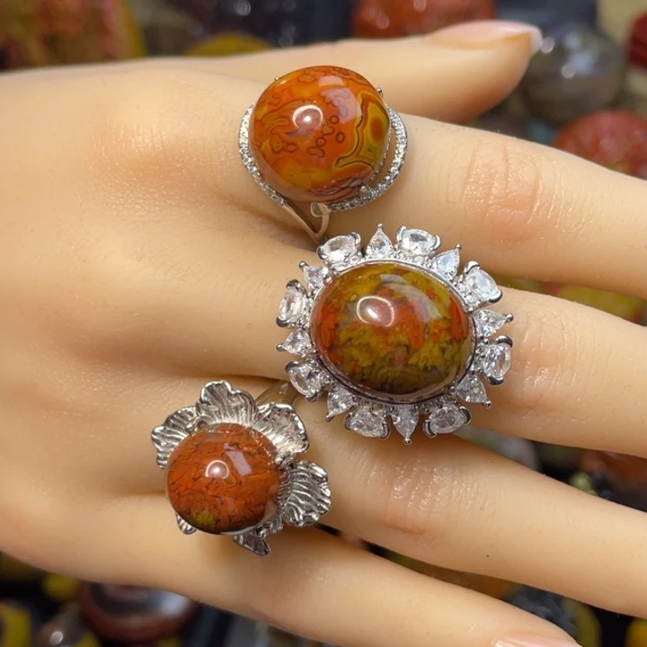 玛瑙/玉髓未镶嵌珠宝奇石银托尔镶钻戒指一枚架488起