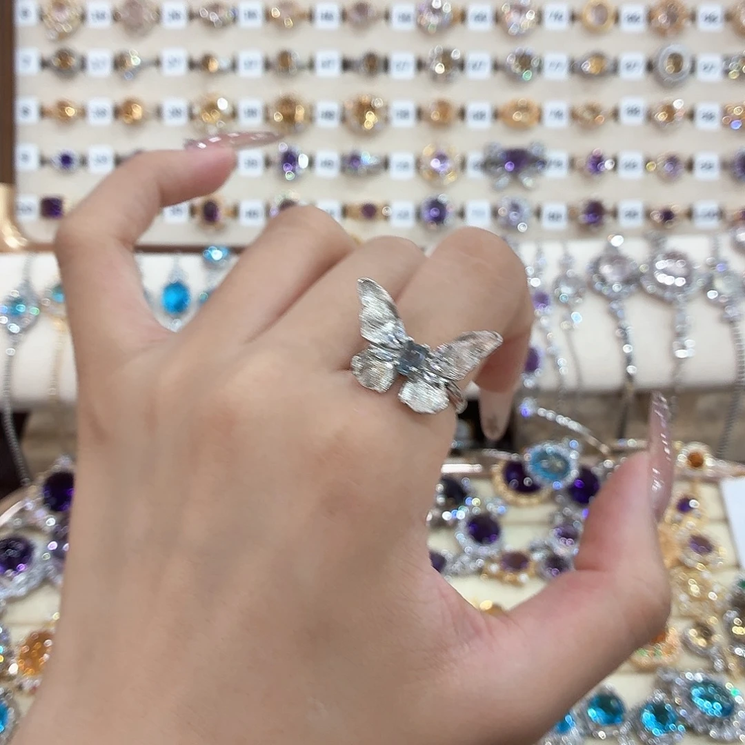 银S925镶嵌海蓝宝石戒圈