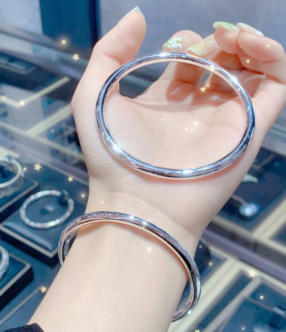 足银手镯 999.9素圈光面实心银镯子经典简约女款百搭足银手镯