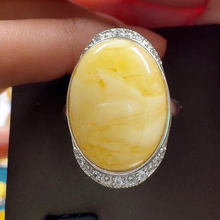 蜜蜡银S925镶嵌戒指戒指