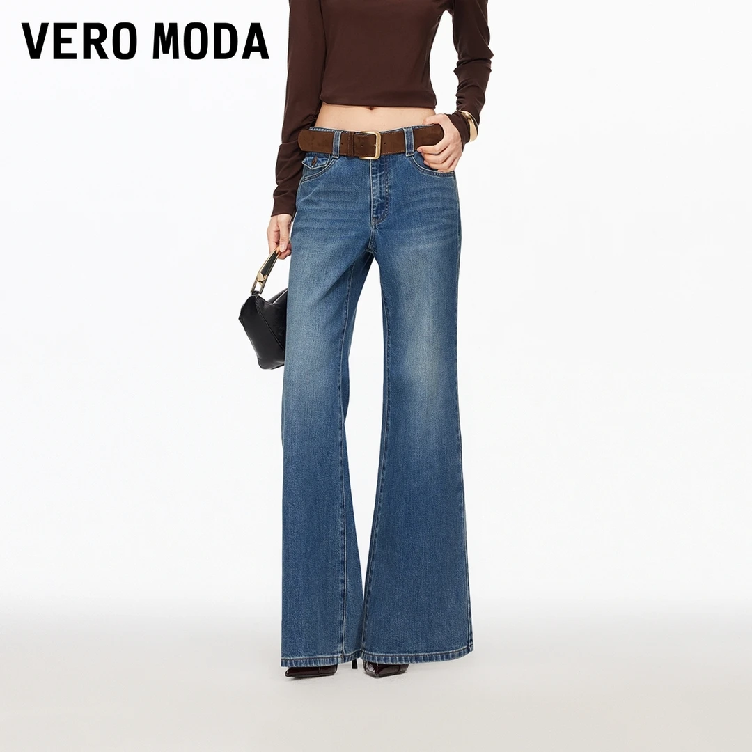 Vero Moda牛仔裤2026春季新款含棉腰带复古水洗微喇裤326132078