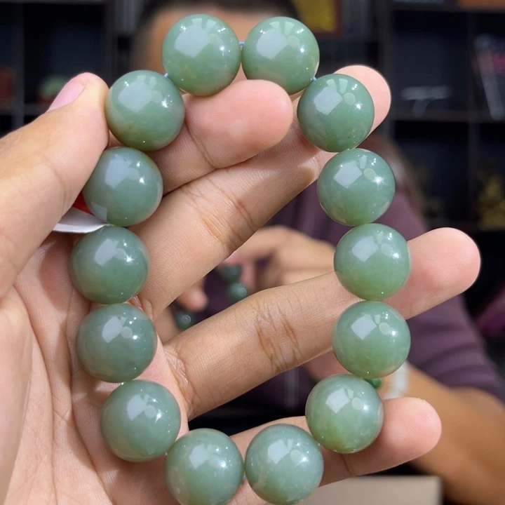 和田玉未镶嵌手串天然和田玉新疆且末料瓷蓝卡16