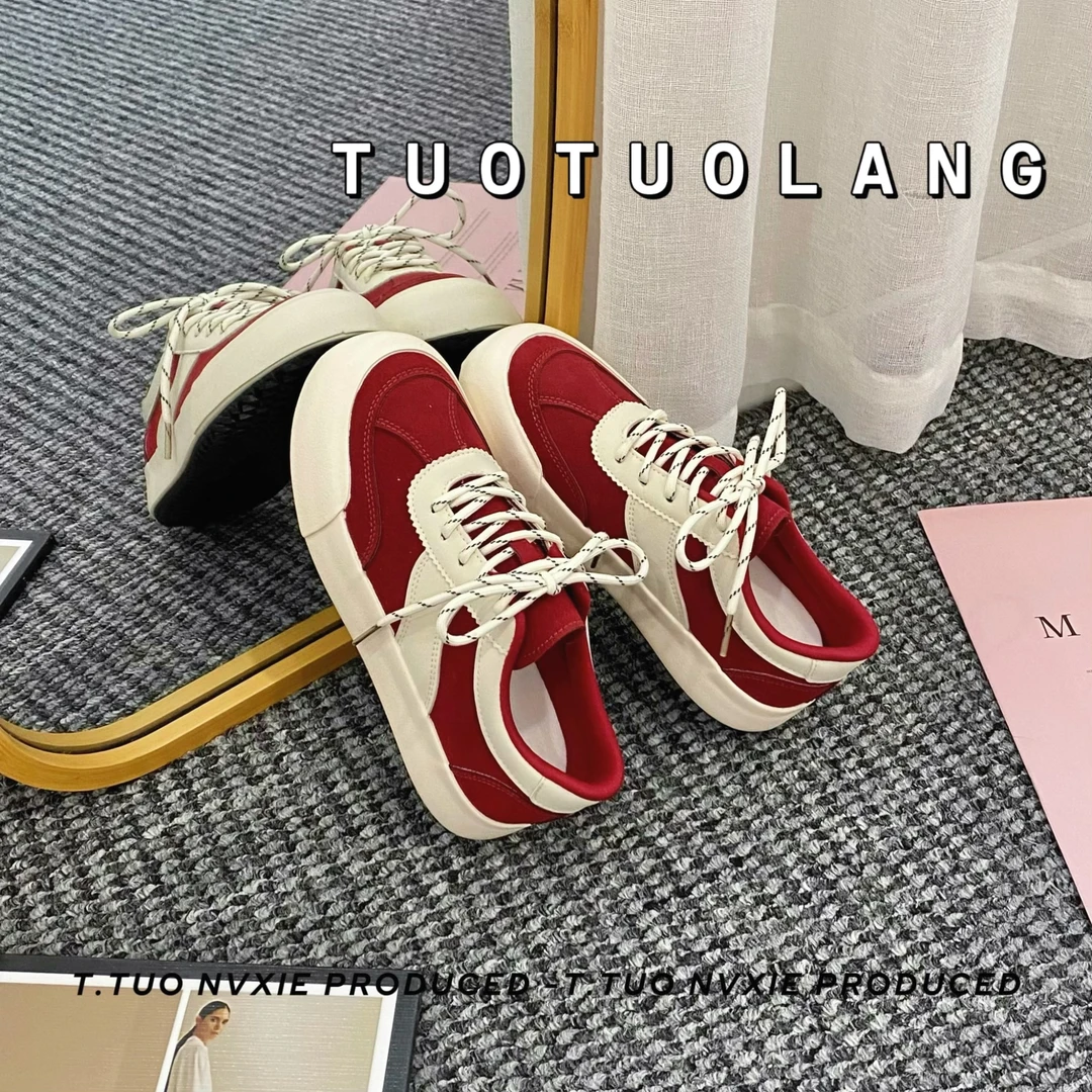 厚底德训鞋女2025春季新款小众港风chic复古圆头百搭休闲运动板鞋