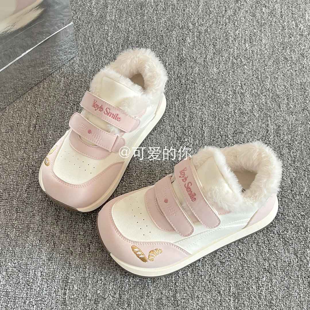 冬季可爱板鞋厚底小白鞋子女款爆款2025新款二棉鞋保暖加绒面包鞋
