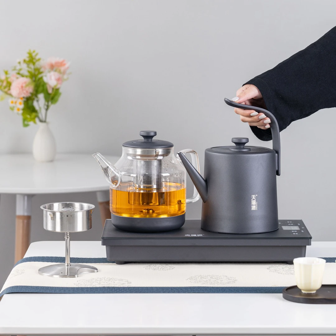 天福源V20全智能电烧水壶双烧蒸煮烧提梁茶艺炉 1.2L米黄桶装水版