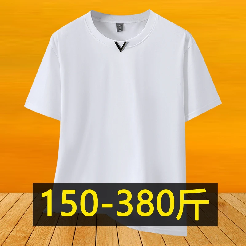 特大码金属标棉短袖t恤男夏季加肥加大胖子宽松纯色休闲半袖300斤