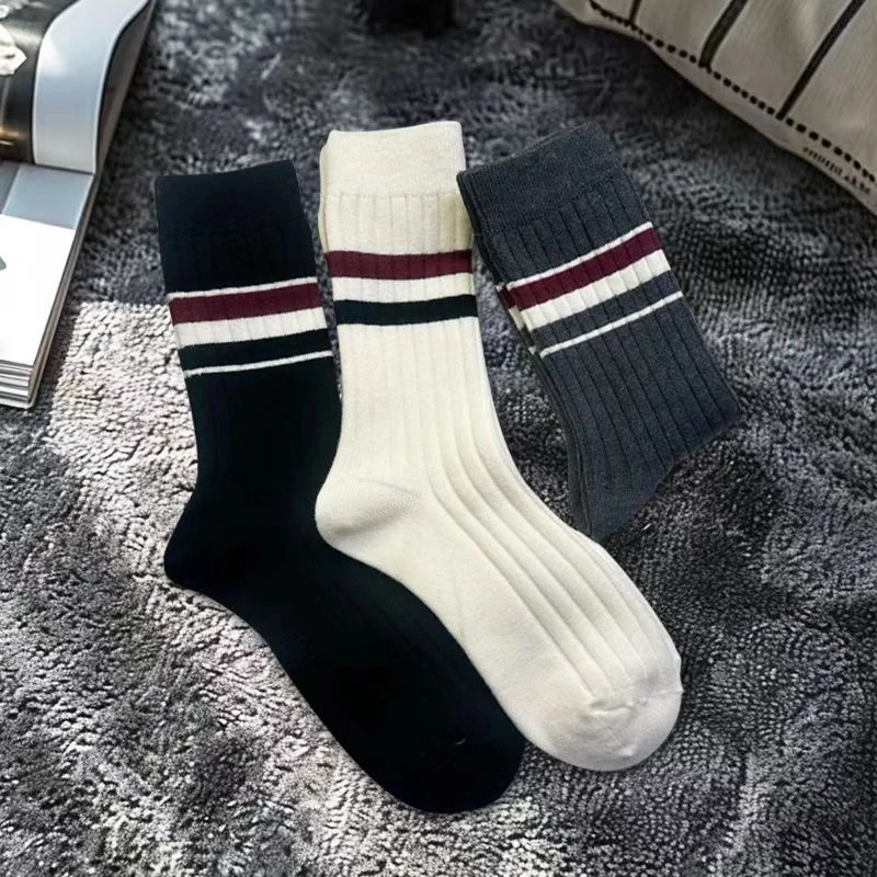 秋冬条纹袜子女保暖搭配鲨鱼裤百搭高级中筒袜堆堆袜TV条纹袜