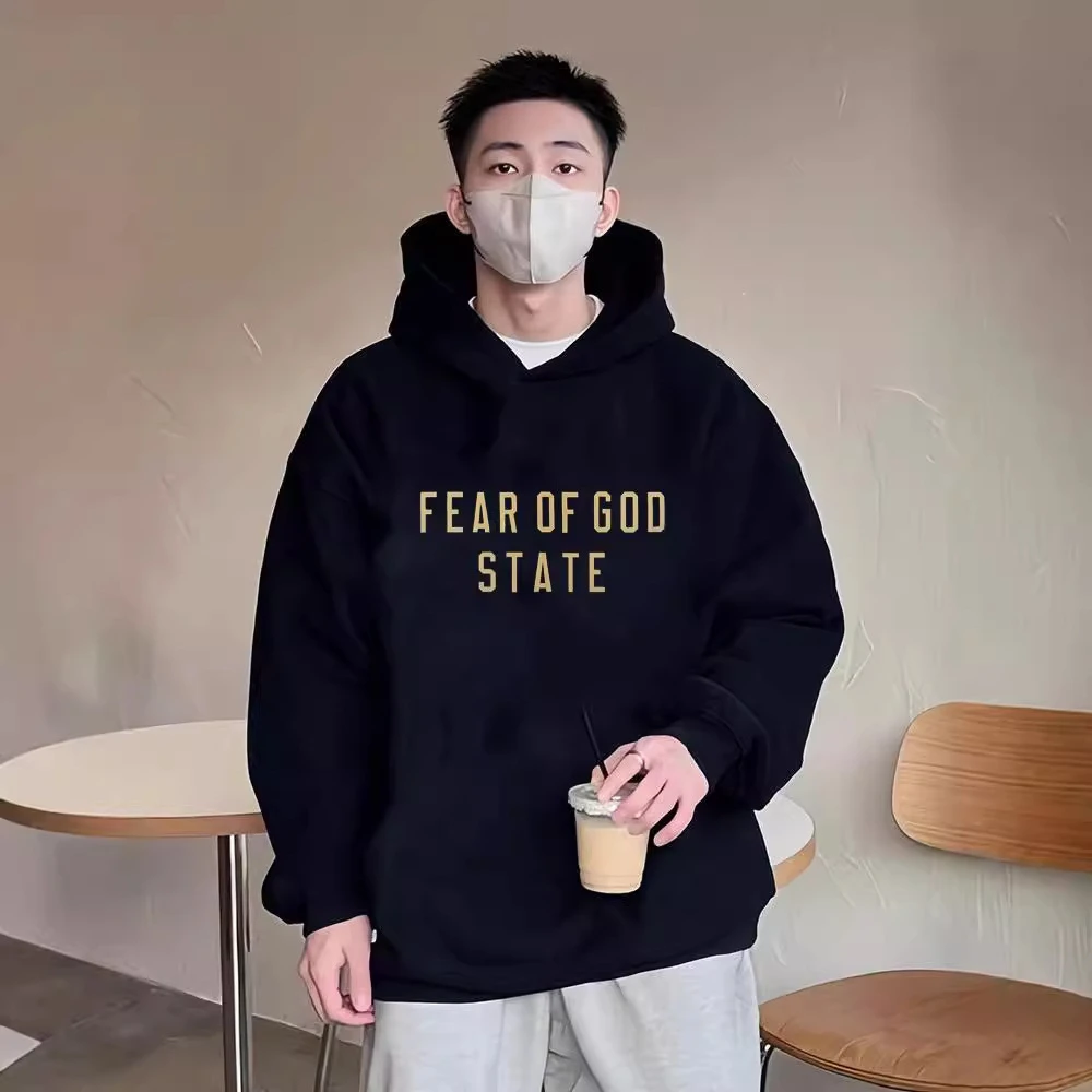 ESSENTIALS新款秋冬季双排字母印花连帽加绒卫衣男女情侣款舒适上