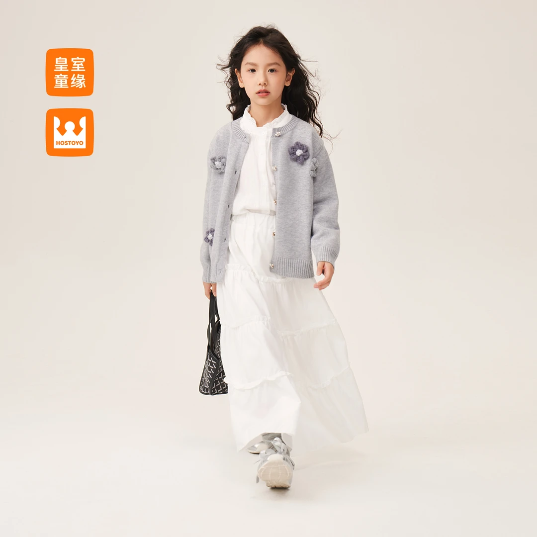 皇室童缘2025年秋季新款女童甜美风立体花朵装饰毛衣17730230002