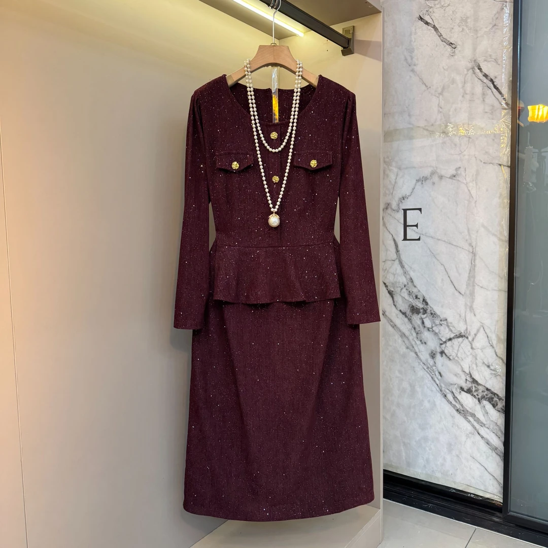 2025新款时尚洋气小香风撒星高品质绝美显瘦藏肉贵气连衣裙7362