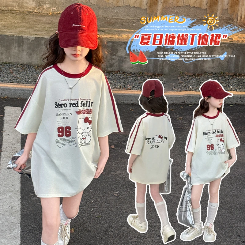 女童夏季猫咪T 恤女大童洋气时髦2025新款夏装儿童休闲连帽猫咪T
