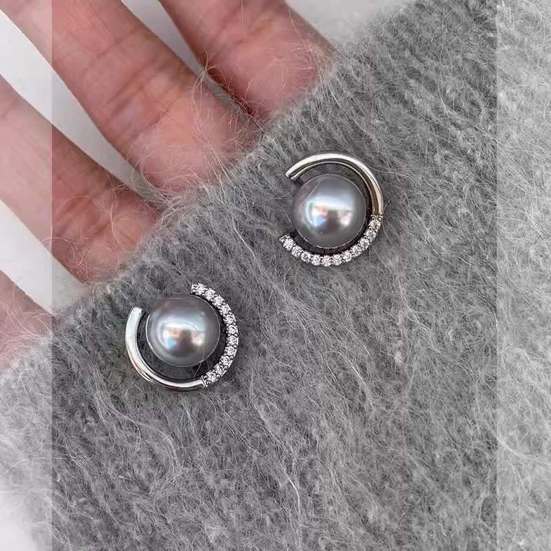 铜合金锆石耳饰 S925银针精致灰色耳钉新款爆款耳夹无耳洞女百搭