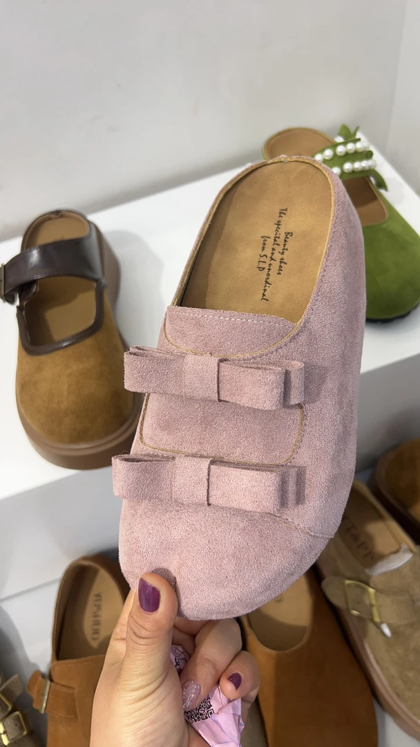 苏苏、包头拖纯色包头户外纳帕纹方头休闲鞋软底夏季低跟坡跟