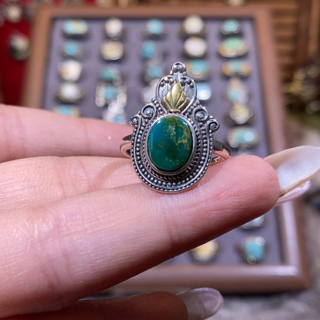 绿松石戒指银S925镶嵌戒指
