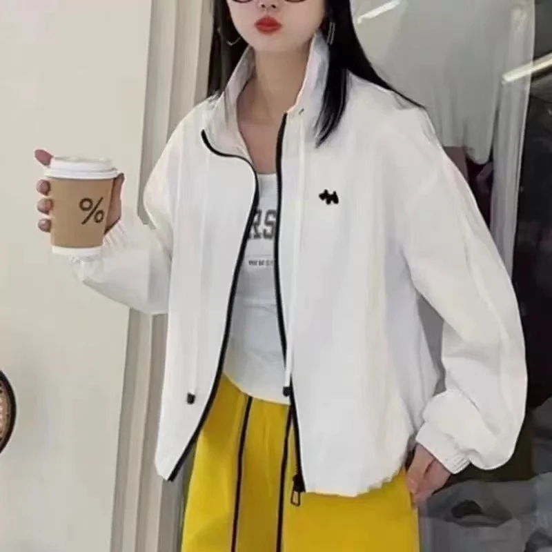 黑拉链白色外套女春装新款立领闲上衣