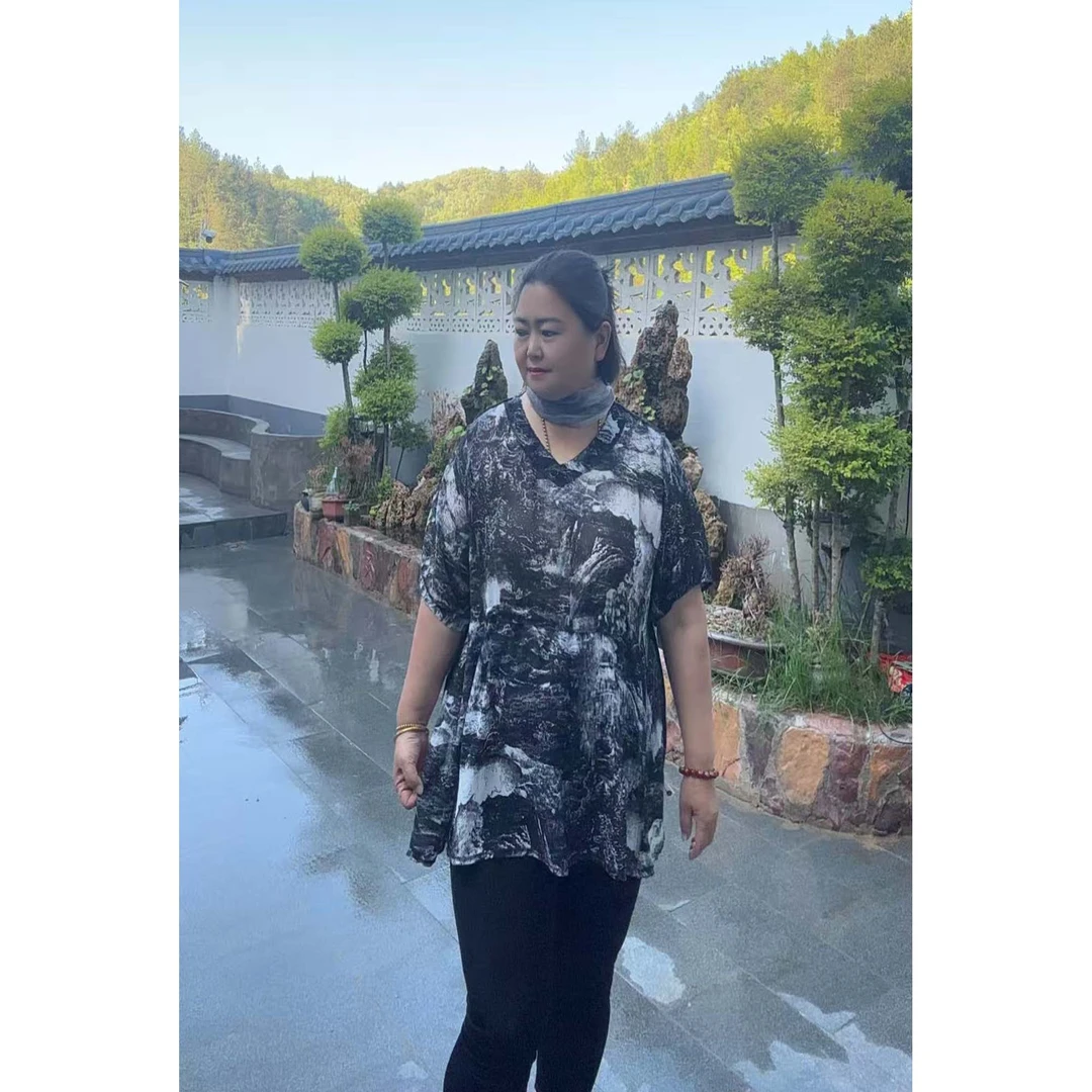 【3741】25夏新款 雪纺纱中长款短袖 显瘦 气质 休闲 时尚 轻薄T恤