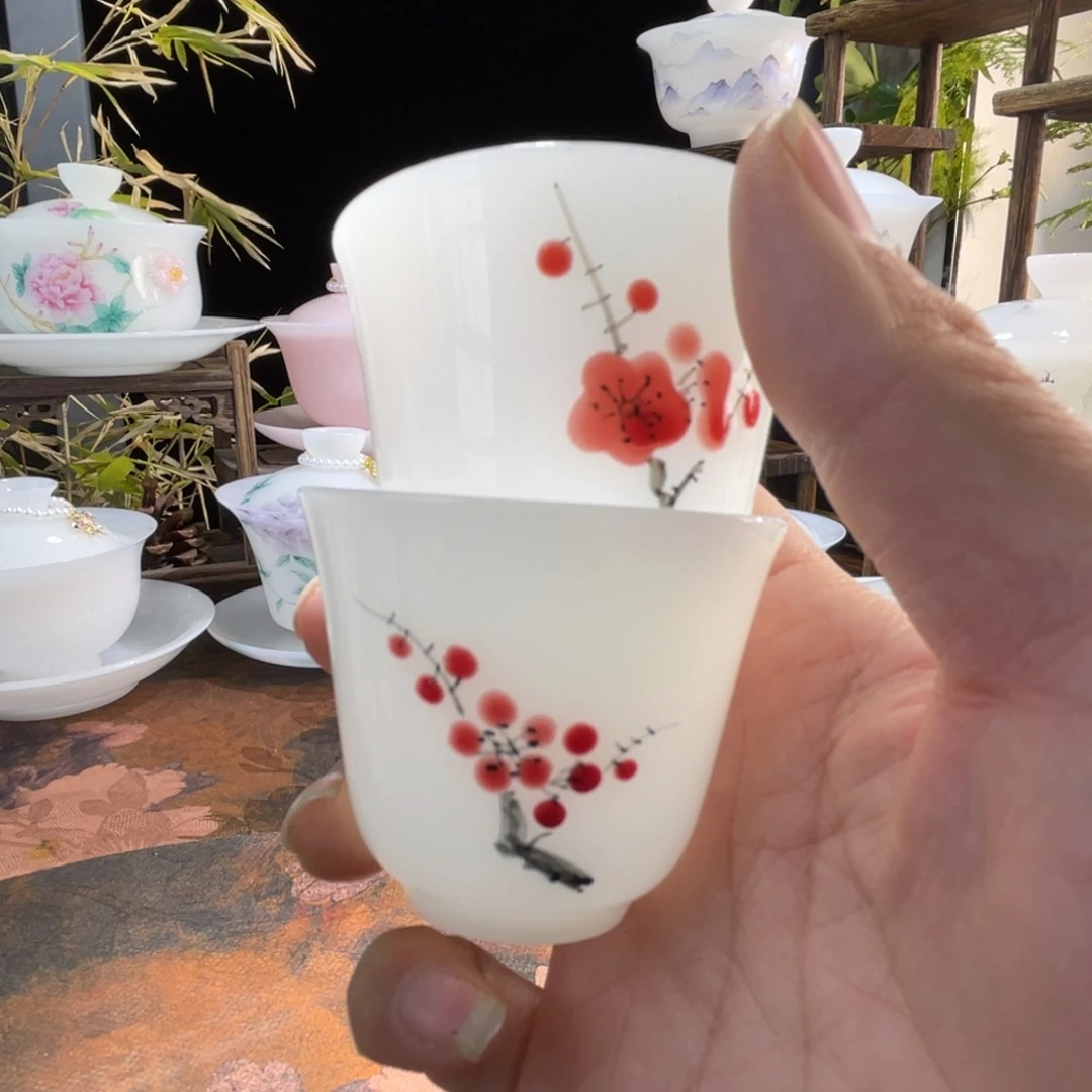 冰晶璞玉釉下手绘傲骨寒梅2只