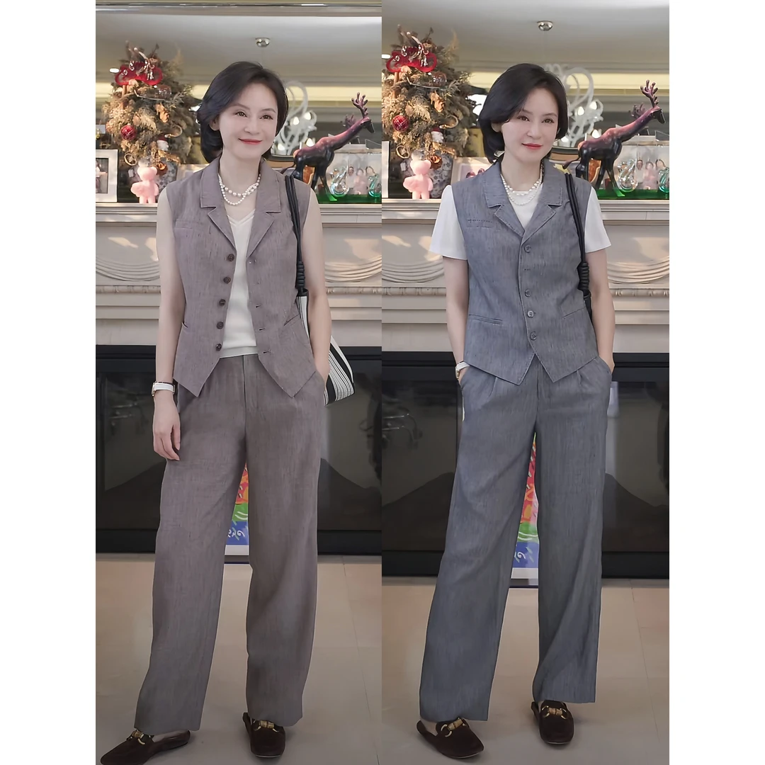 RuienCo. 西雅图 亚麻莱赛尔花纱肌理吸湿透气夏季马甲裤子