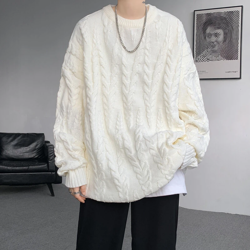 冬季潮流男生个性百搭保暖麻花毛衣针织衫帅气加肥加大码日系上衣