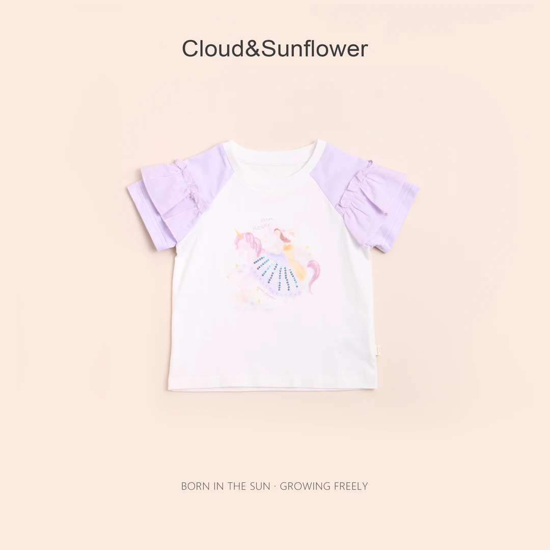 【云朵小葵】女童夏季薄款透气插肩独角兽圆领百搭休闲T恤1114149