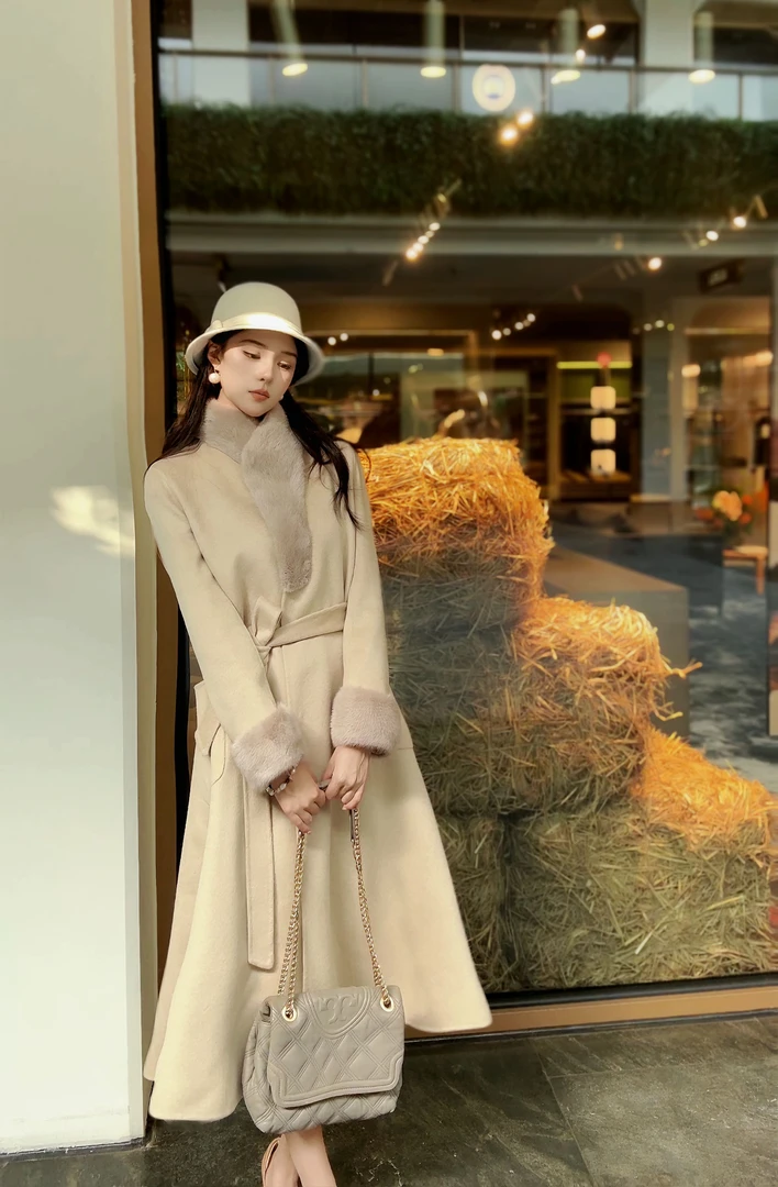 【民国大小姐】羊毛双面呢大衣真皮草毛领温柔气质千金长款收腰