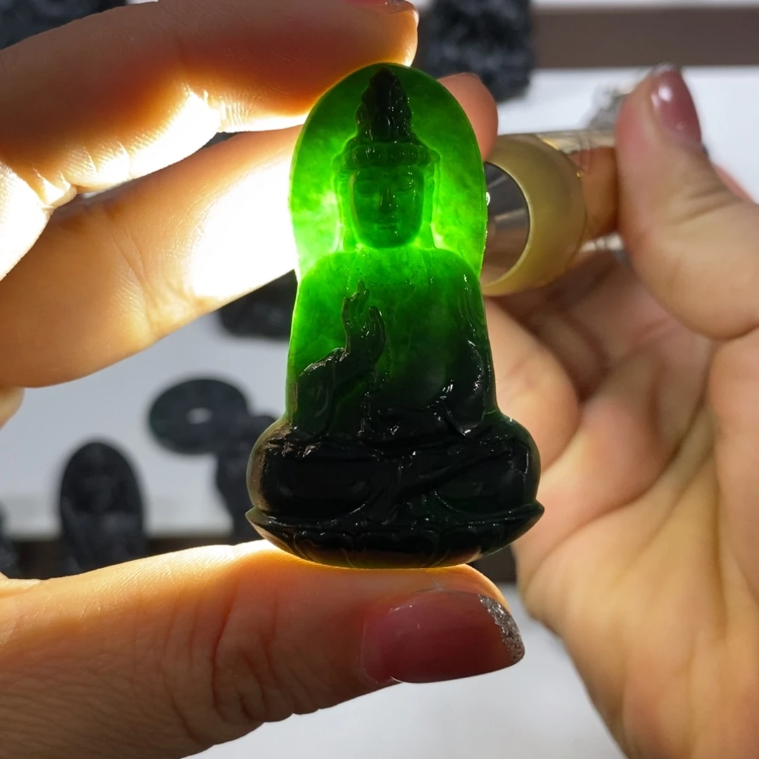 定制翡翠未镶嵌天然缅甸a货墨翠观音吊坠