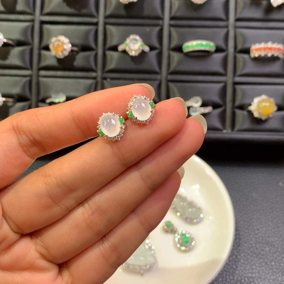 翡翠银S925镶嵌耳饰