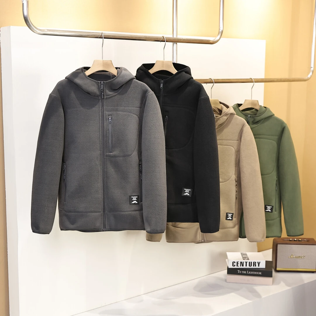 反季清货立体裁剪连帽百搭摇粒绒贴布休闲加厚保暖男女外套