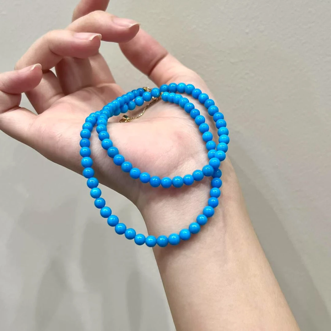 福余珠宝k金天然美国高瓷暴力蓝绿松石串珠项链收藏级小众珠宝