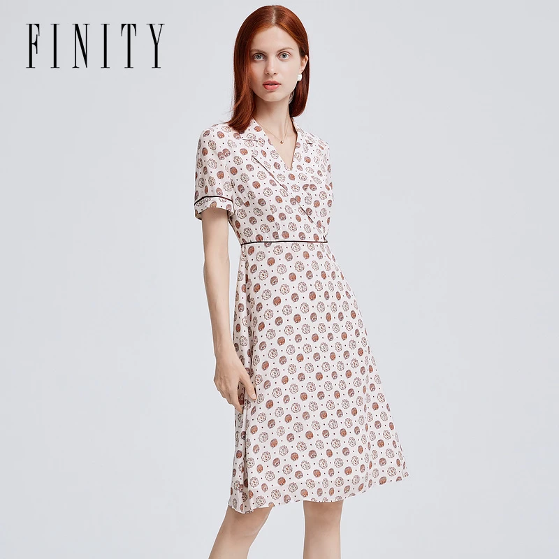 【粉丝专享】FINITY 100%桑蚕丝气质连衣裙女格子中长款 F21W3D07L3