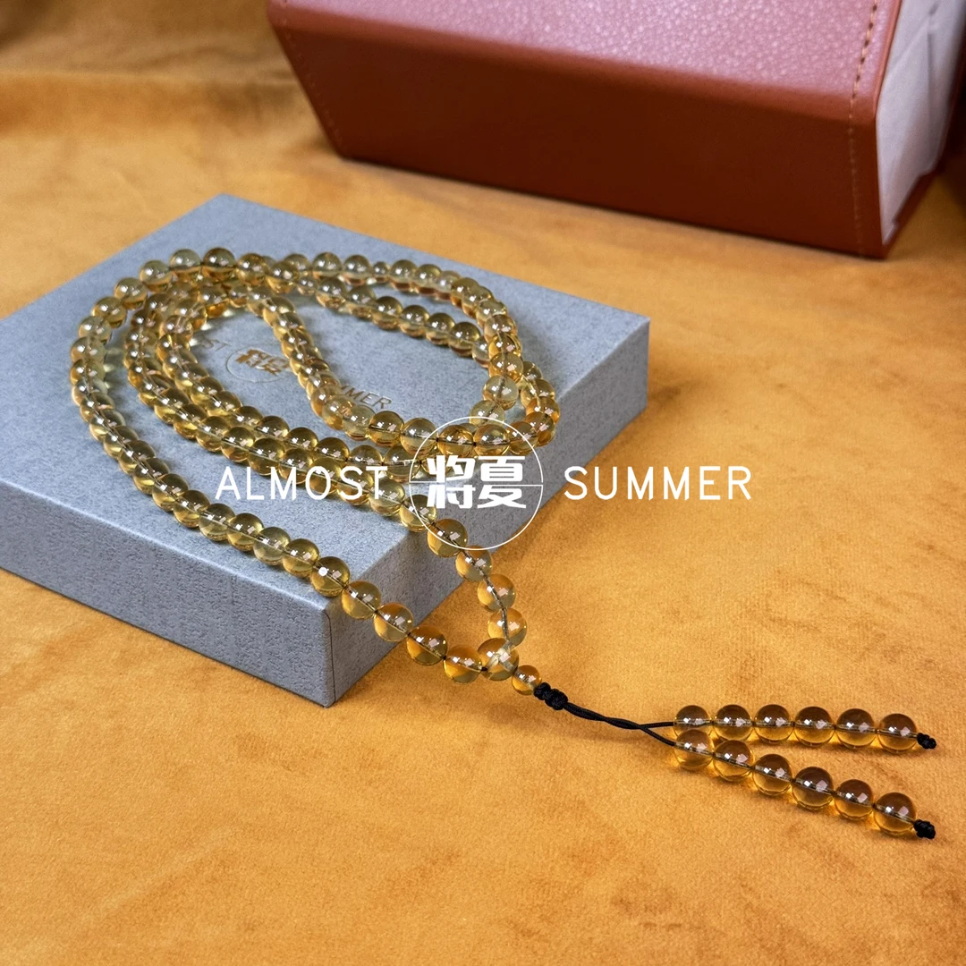 合金项链 【7.5-8mm黄珠蓝光108颗】将夏