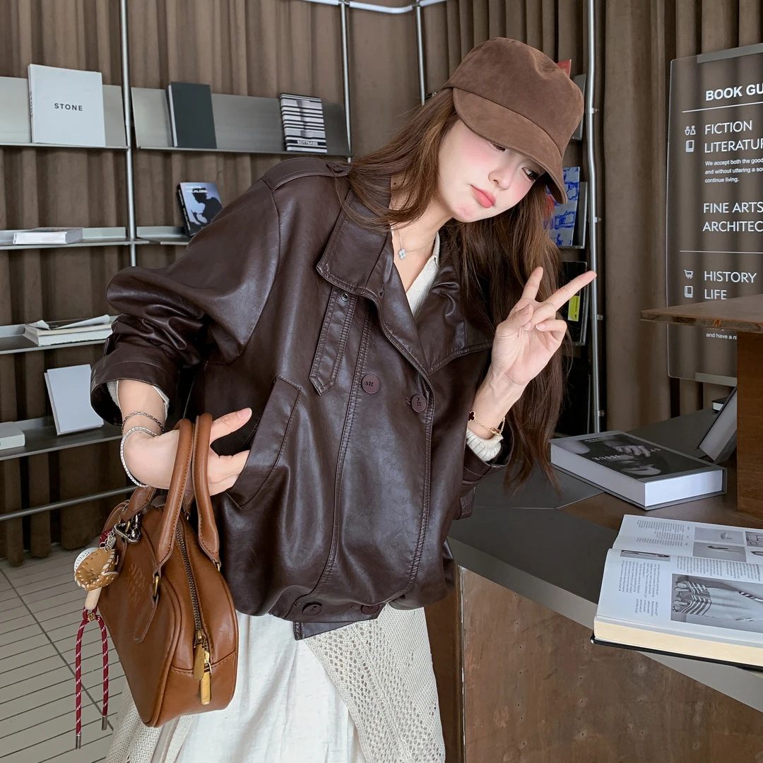 宽松百搭港风短款复古气质皮衣2025秋季新款时尚休闲韩版气质外套