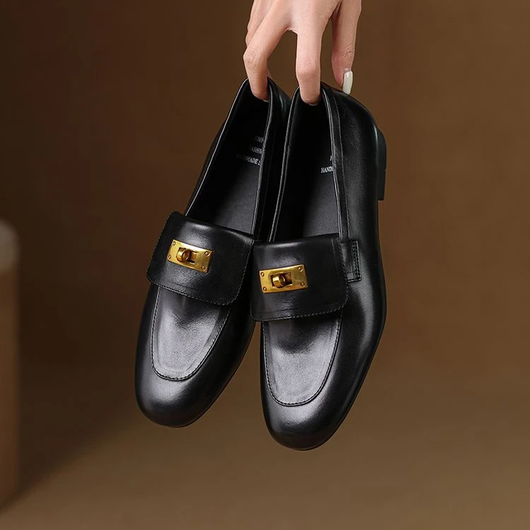 2cm跟高 头层牛皮单鞋2025年春季欧美复古小皮鞋工作鞋