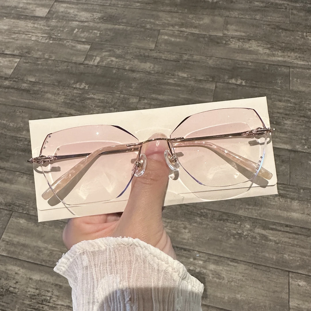 轻奢璀璨香槟金切边无框眼镜大脸显瘦超轻适合近视女性8006