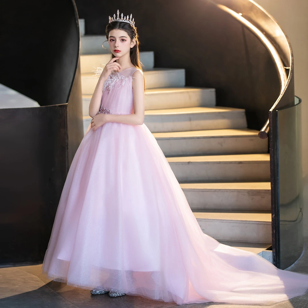 女童礼服轻奢小众高端2025新款粉色公主裙钢琴演奏走秀主持演出服