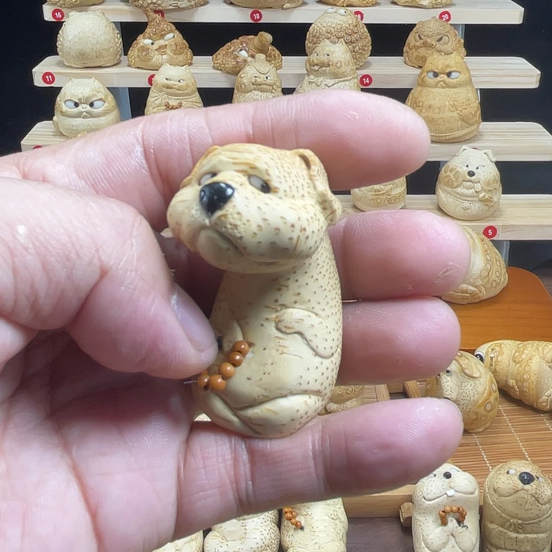 秋***竹竹根雕小狗手把件