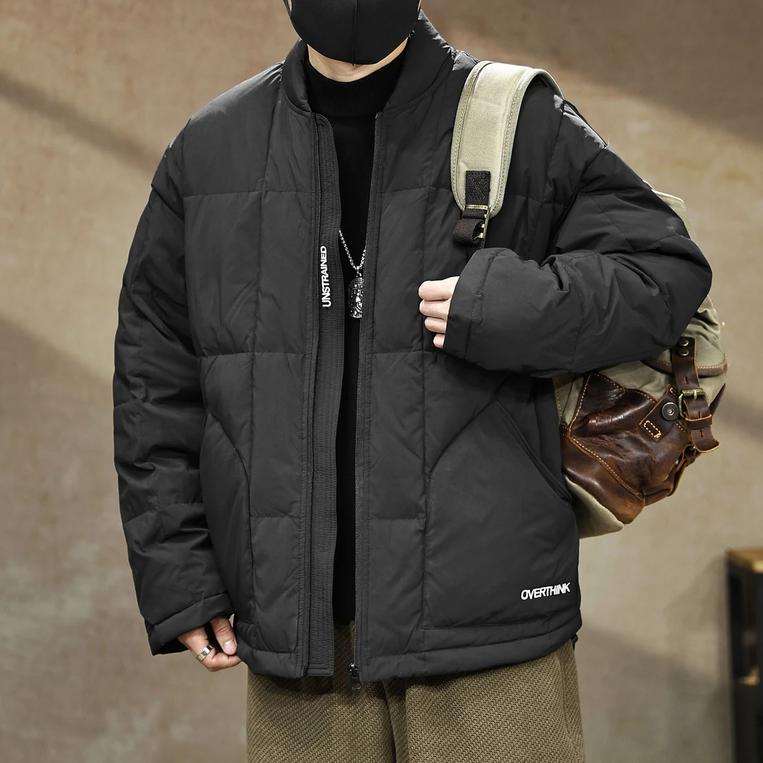 300斤加大码90鸭绒棒球领羽绒服男冬季新款防寒保暖刺绣情侣外套