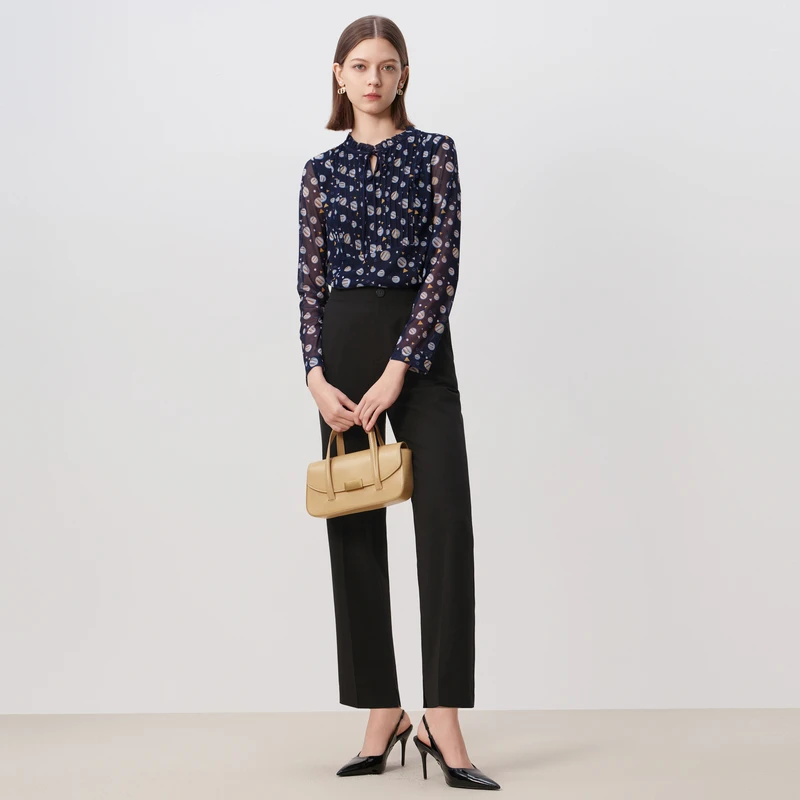 敦奴dunnu春秋气质高腰直筒时尚黑色微喇九分休闲裤8U110110