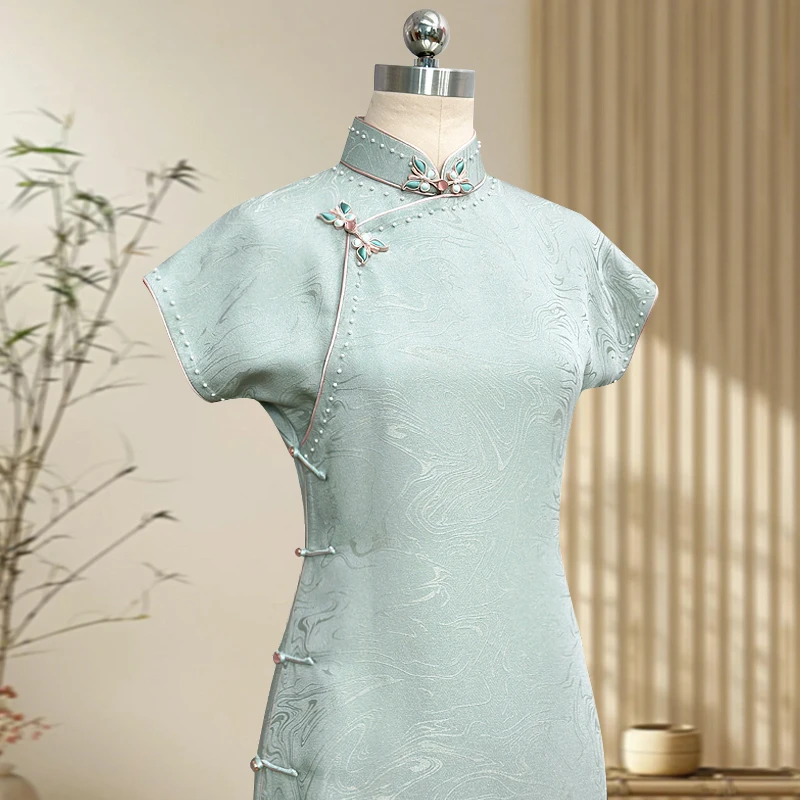 清越 玲珑娇高端旗袍桑蚕丝正绢手工全开襟古法一片式时尚年轻