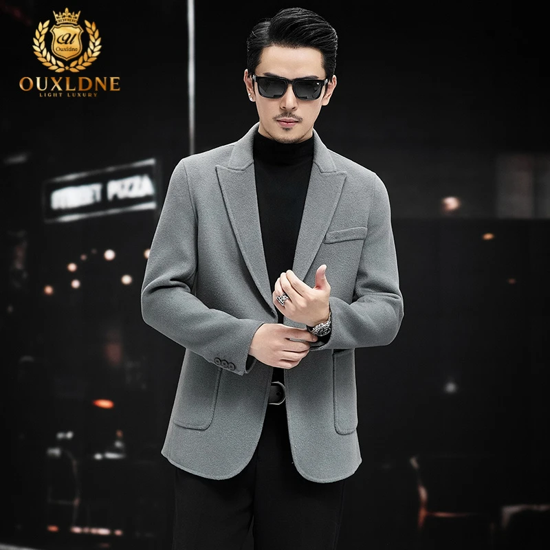 OUXLDNE冬装短款毛呢外套修身双面呢子大衣西装时尚休闲帅气上衣