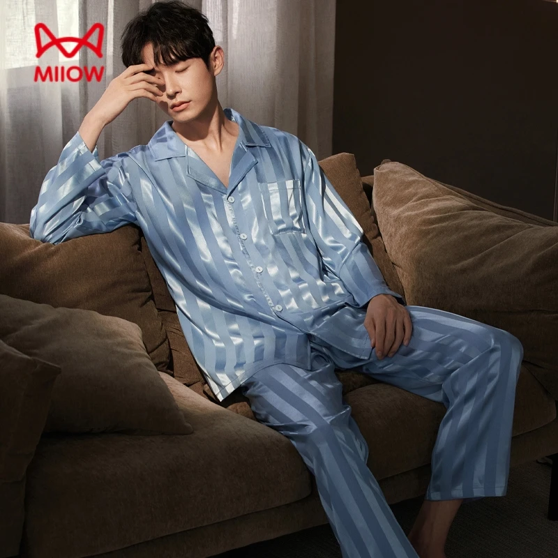 猫人冰丝睡衣男款爆款2025新款高级感秋冬款长袖大码家居服套装