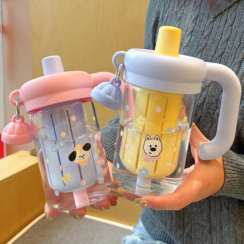 水杯玻璃杯女生泡茶杯2025新款夏季高颜值把手办公室可爱吸管杯子