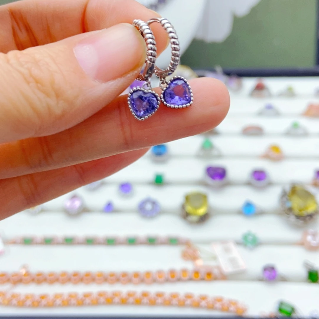 银S925镶嵌耳饰坦桑石