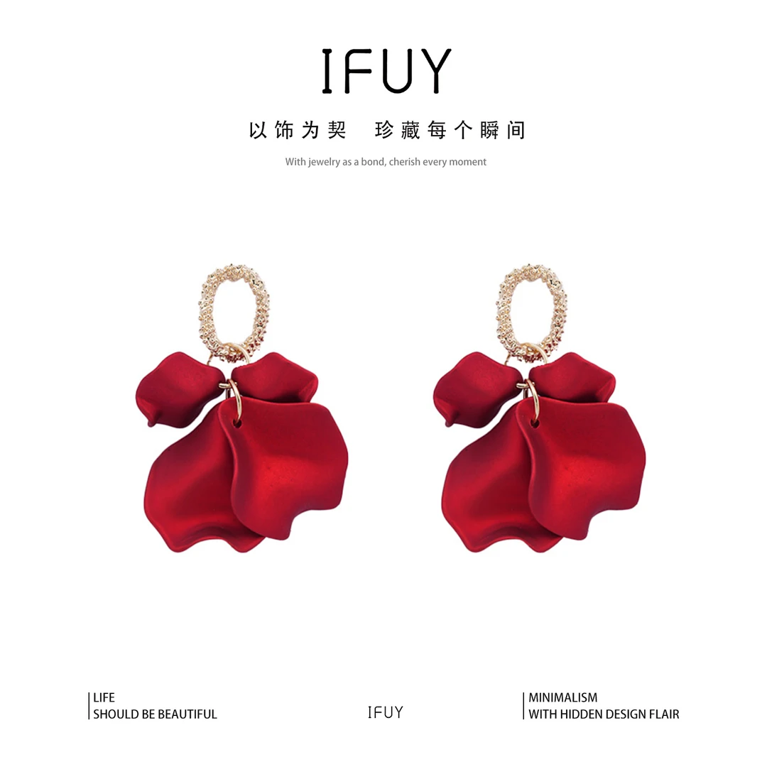 非金属树脂耳饰 彩色花瓣耳环法式文艺复古大气耳坠时尚设计耳饰