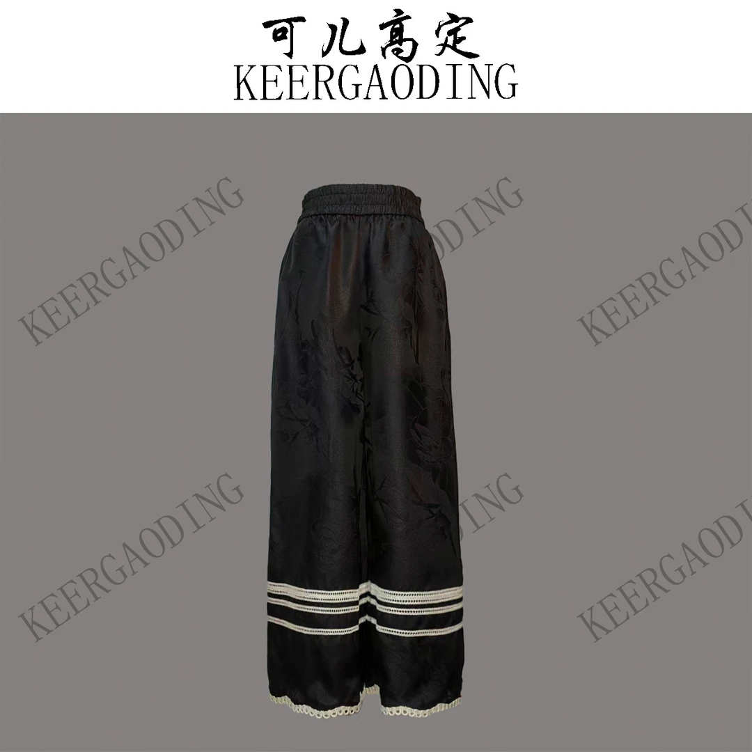 【可儿•高定】高端新中式国风桑蚕丝桑波缎直筒阔腿裤3-LD4805-2