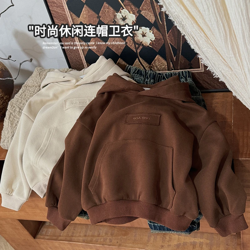【反季清仓】韩版男童女童字母贴布连帽卫衣儿童休闲上衣24QV337