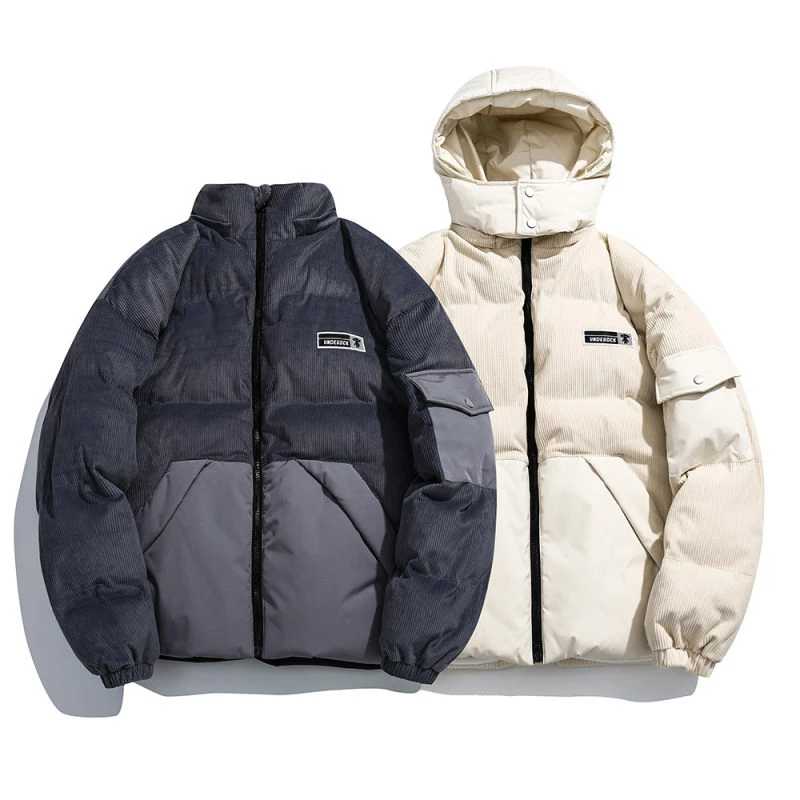 冬季撞色拼接加厚连帽棉服男女复古潮牌情侣保暖百搭棉衣