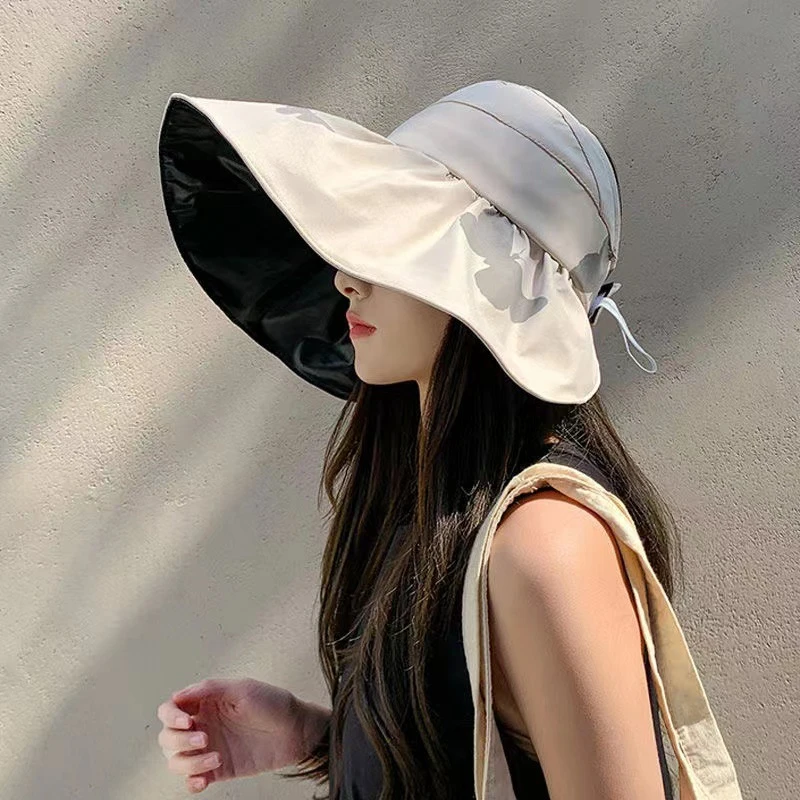 渔夫帽女2022新款夏季网红黑胶防UV大檐太阳帽遮阳防晒帽子批发
