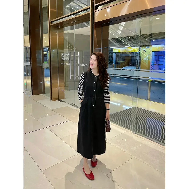 WenWen小个子韩系高级气质感简约直筒无袖背心裙时尚连衣裙2585