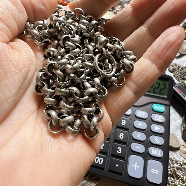 多***西玻璃足银老银链子坠子